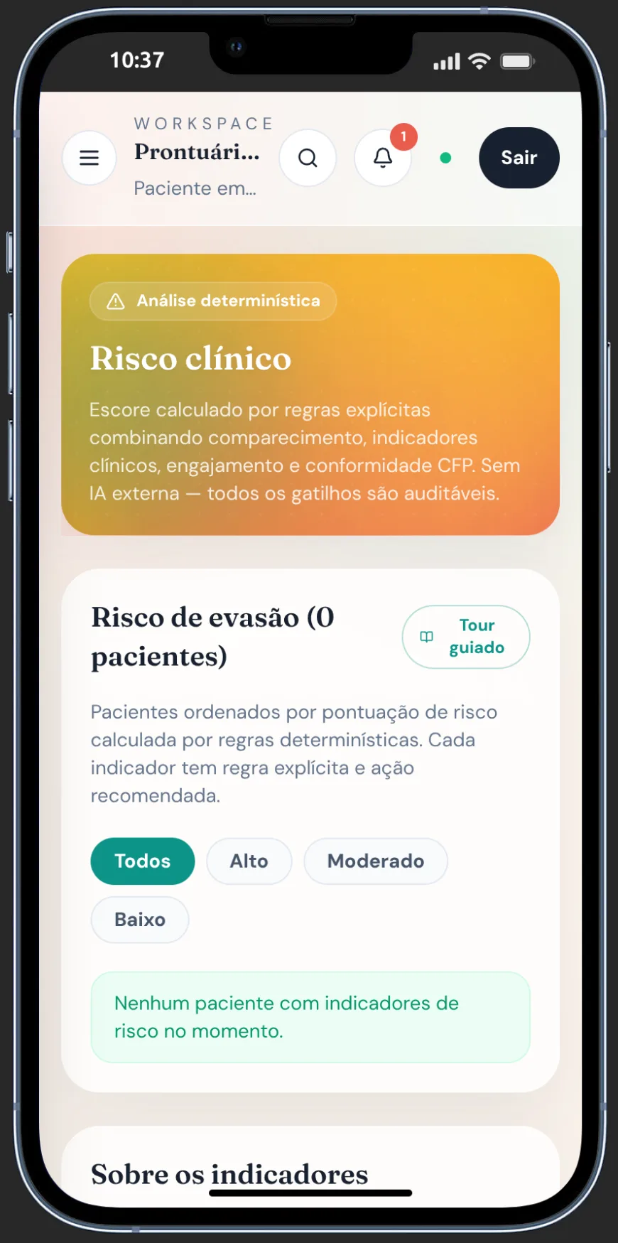 Tela de risco clínico — LuminiPsi
